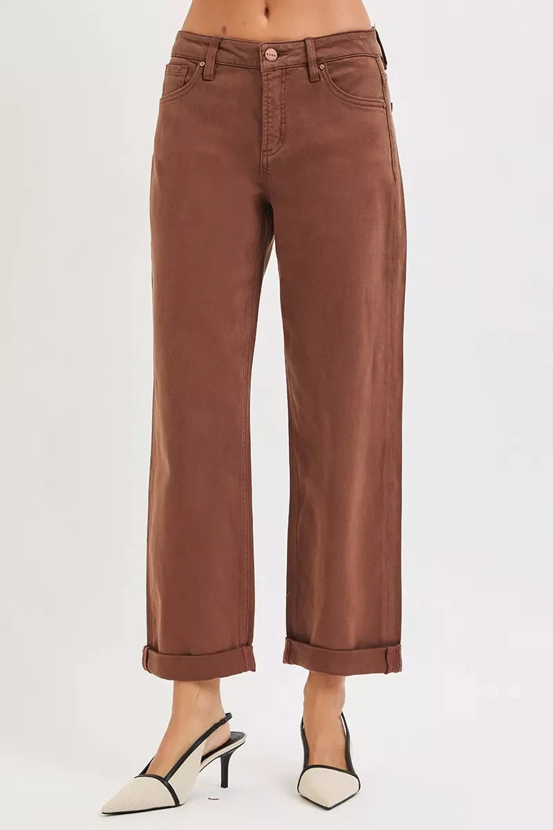Hazel Blues® | RISEN Tummy Control Mid Rise Ankle Barrel Baggy