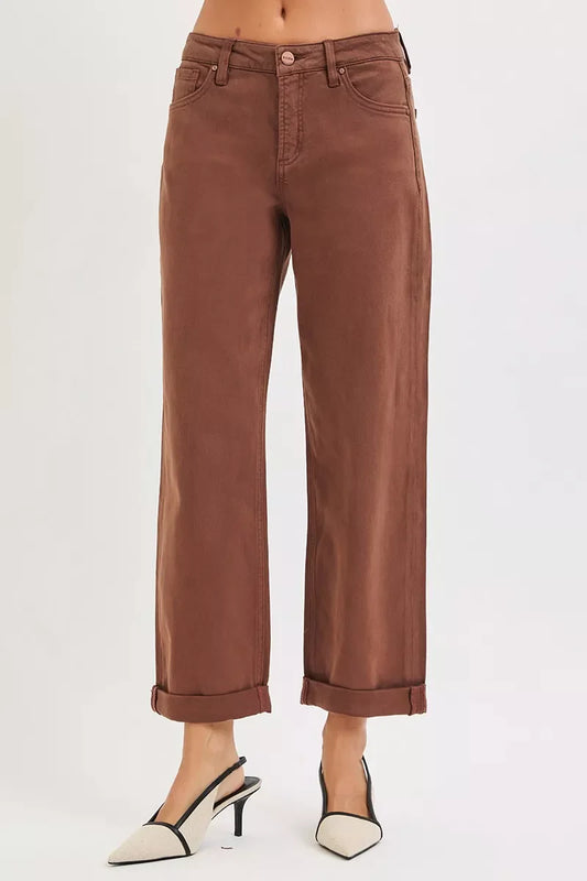 Hazel Blues® | RISEN Tummy Control Mid Rise Ankle Barrel Baggy