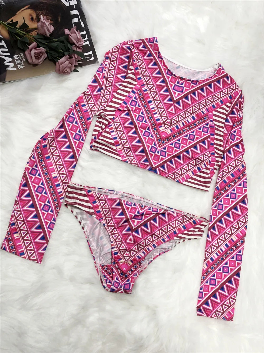 Hazel Blues® | Printed Long Sleeve Top and Brief Swim Set