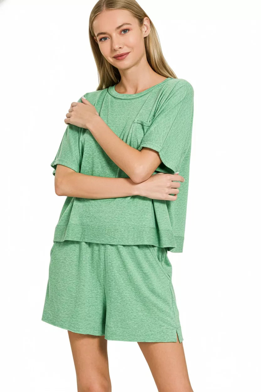 Hazel Blues® |  Zenana Exposed Seam Boxy Top & Shorts Set