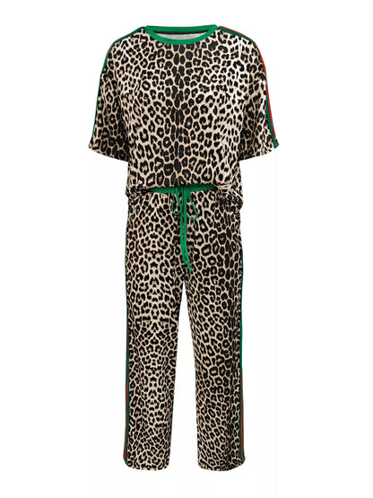 Hazel Blues® |  Leopard Round Neck Top and Pants Two-Piece Set