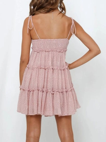 Hazel Blues® |  Printed Tie-Strap Tiered Mini Dress