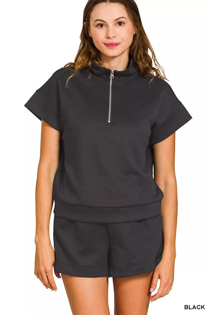 Hazel Blues® |  Zenana Scuba High Neck Half Zip Top and Dolphin Shorts Set