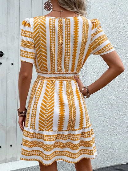 Hazel Blues® |  Perfee Geometric Notched Short Sleeve Mini Dress