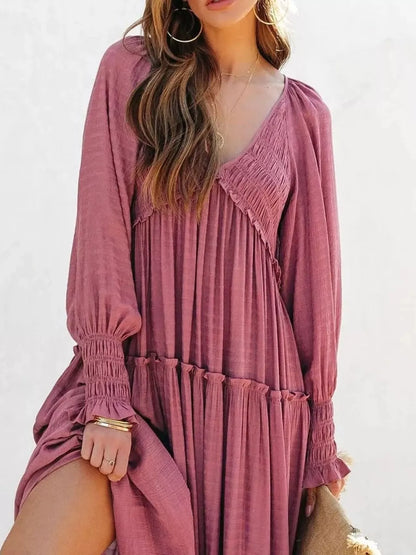 Hazel Blues® |  V-Neck Long Sleeve Tiered Maxi Dress