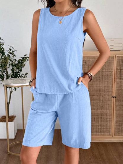 Hazel Blues® |  Round Neck Tank and Shorts Set