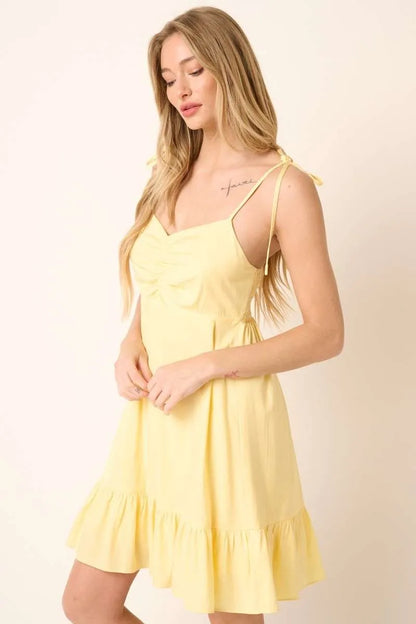 Hazel Blues® |  Mittoshop Ruched Detail Spaghetti Tie Mini Dress