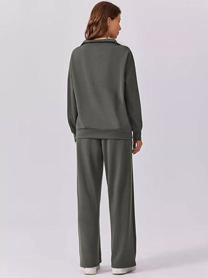 Hazel Blues® |  Relaxed Fit Quarter-Zip Top and Pants Set