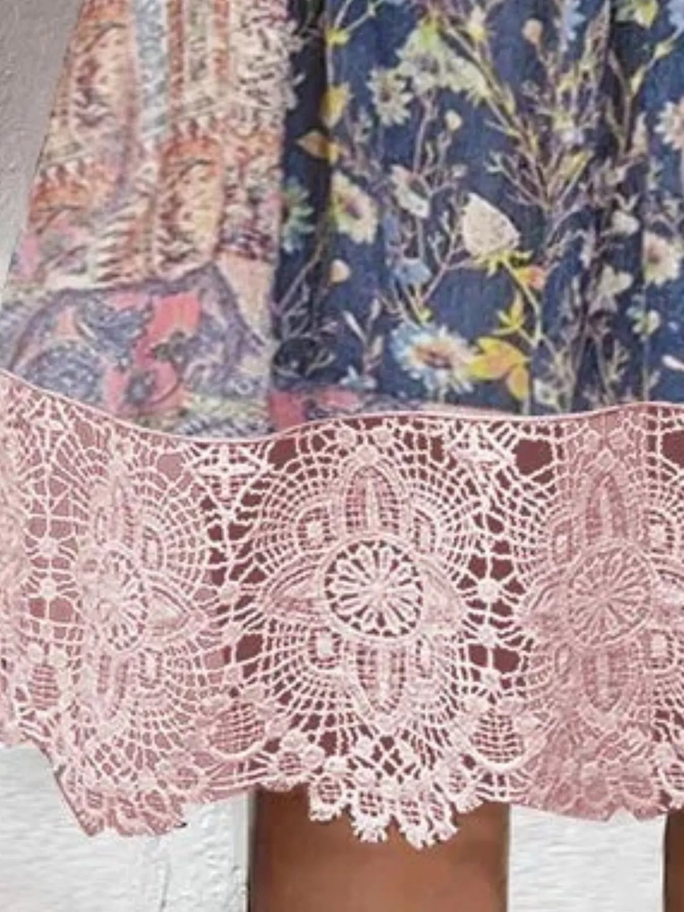 Hazel Blues® | Floral Lace Trim V-Neck Dress