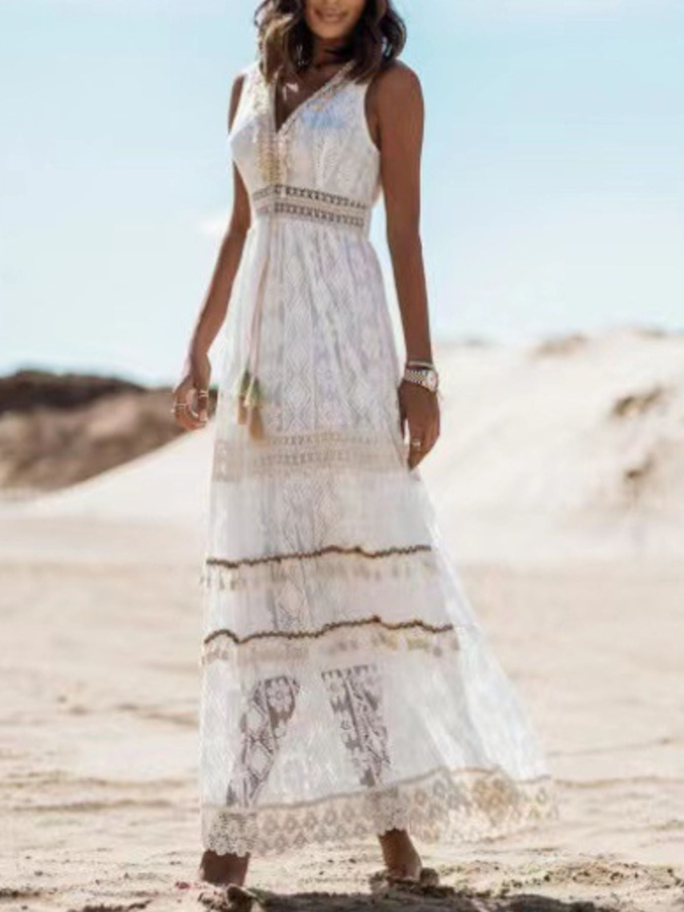 Hazel Blues® |  Lace V-Neck Sleeveless Maxi Dress