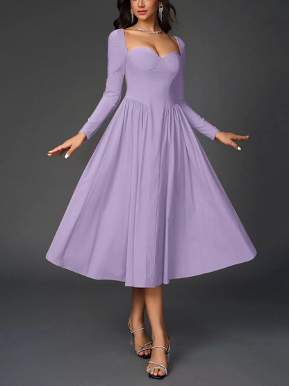 Hazel Blues® |  Sweetheart Neckline Long Sleeve A-Line Midi Dress