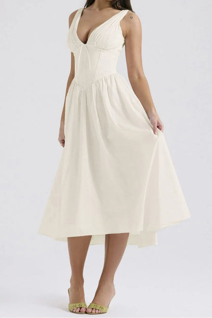 Hazel Blues® |  Ruched V-Neck Sleeveless Dress with Pockets
