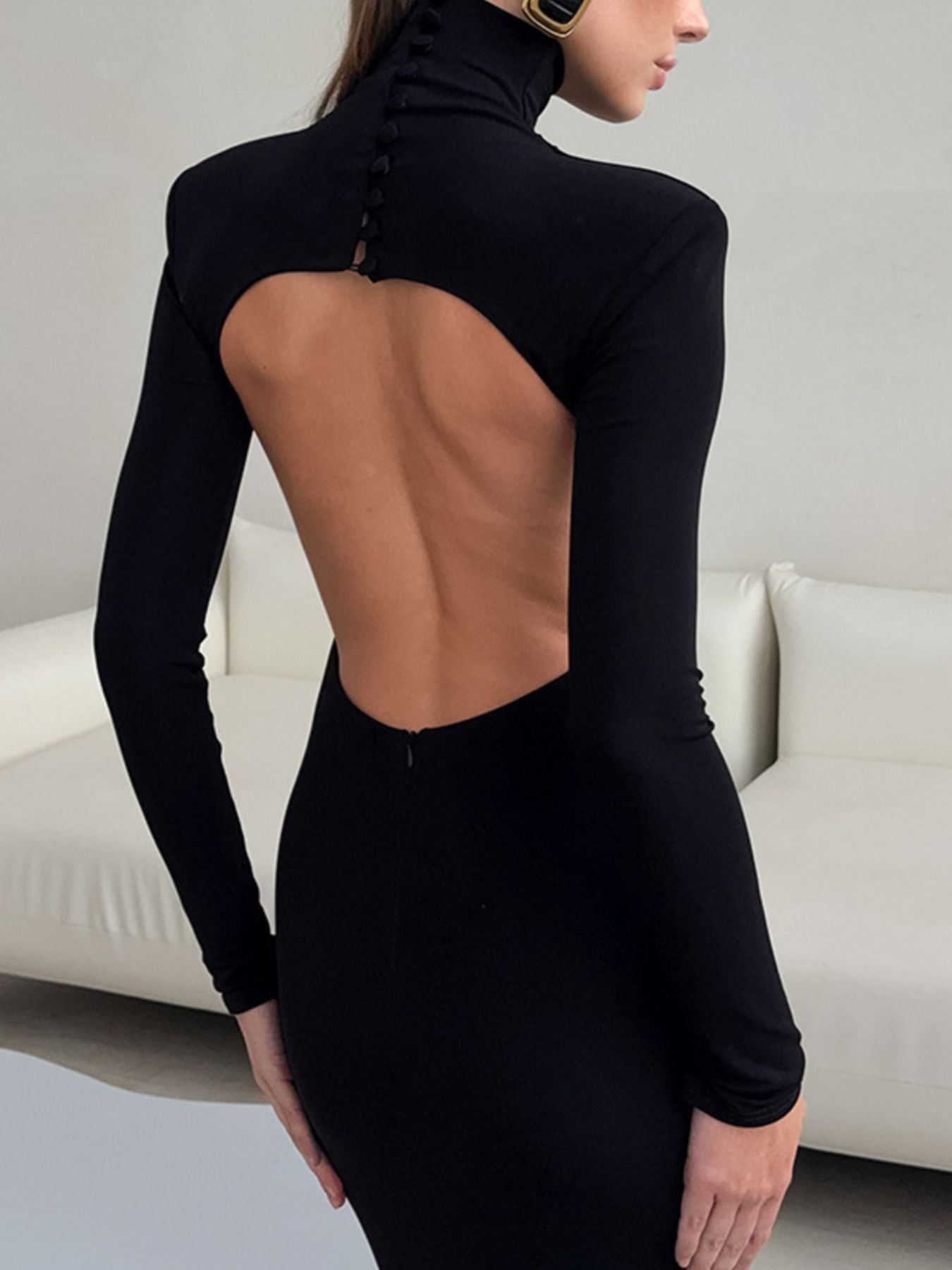 Hazel Blues® |  Backless Turtleneck Long Sleeve Bodycon Maxi Dress
