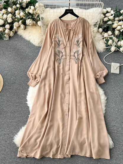 Hazel Blues® |  Floral Button Front Long Sleeve Dress