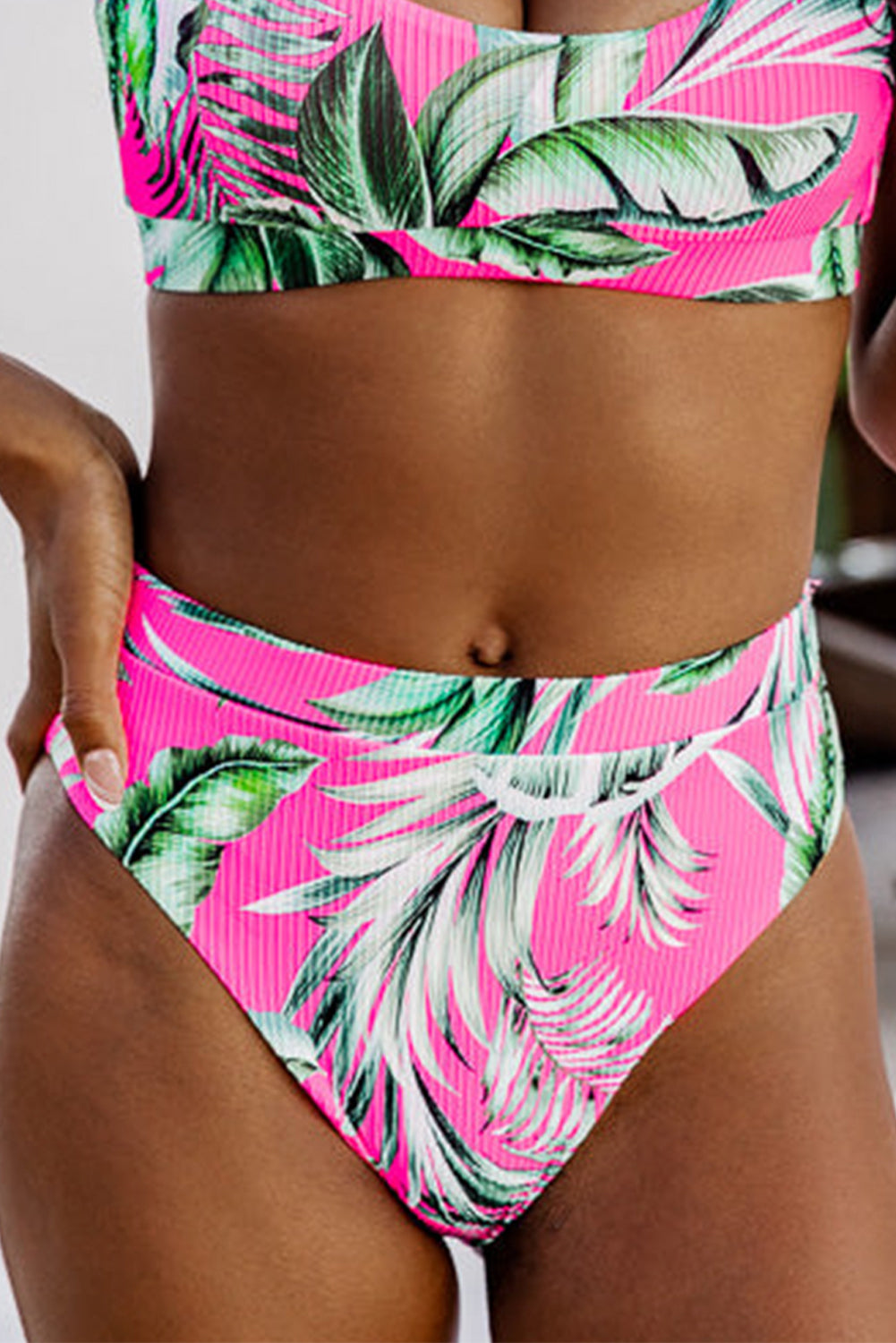 Hazel Blues® | Rose Tropical Print Textured Bikini Bottoms