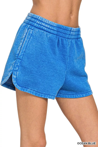 Hazel Blues® |  Zenana Acid Washed Elastic Waistband Dolphin Shorts