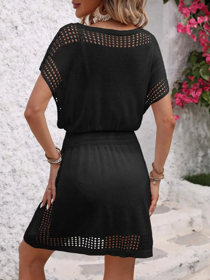 Hazel Blues® | Openwork V-Neck Short Sleeve Cover-Up Dress