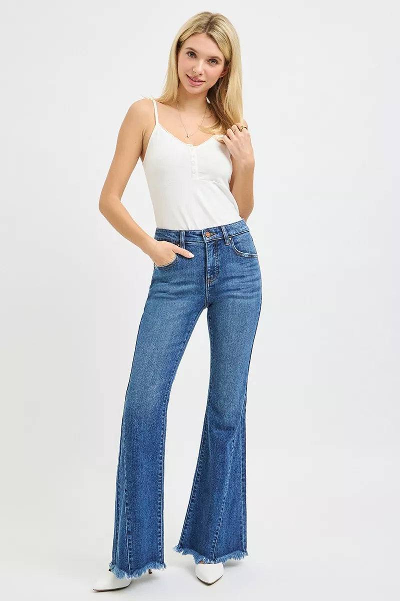 Hazel Blues® |  RISEN Mid Rise Flare Side Seam Detailing Jeans