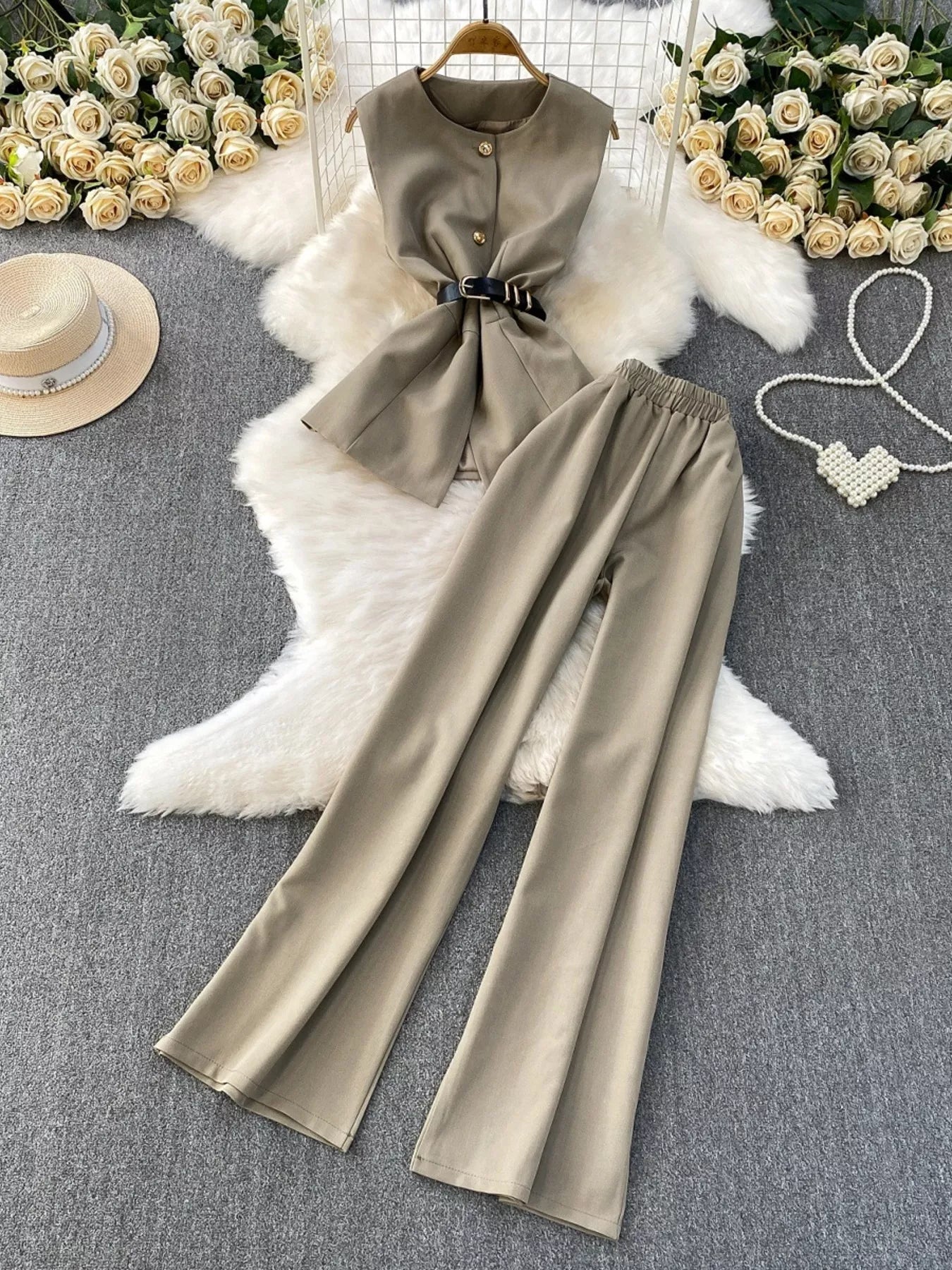 Hazel Blues® |  Sleeveless Top and Wide-Leg Pants Set