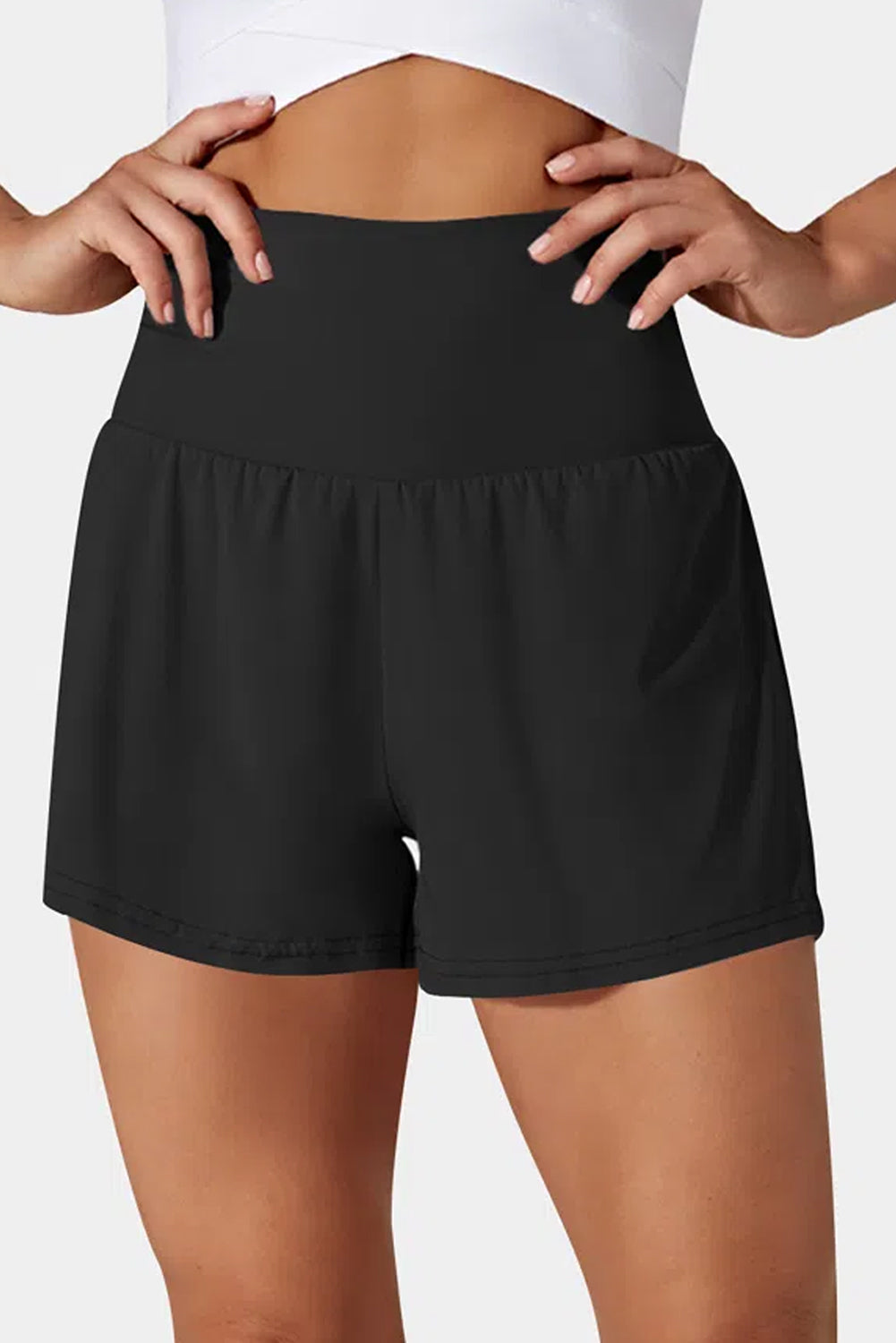 Hazel Blues® | Black Pocketed Wide Waistband Swim Shorts