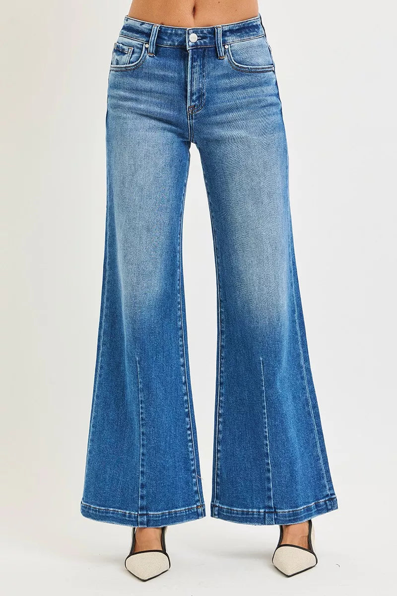 Hazel Blues® | RISEN Mid Rise Wide Leg Jeans with Flared Look