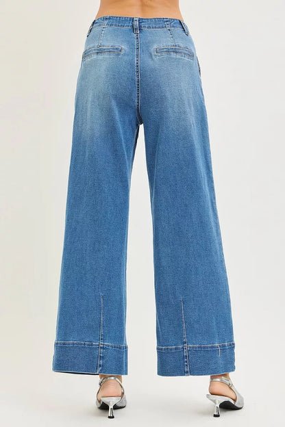 Hazel Blues® |  RISEN Slouchy Wide Leg Jeans With Pleats