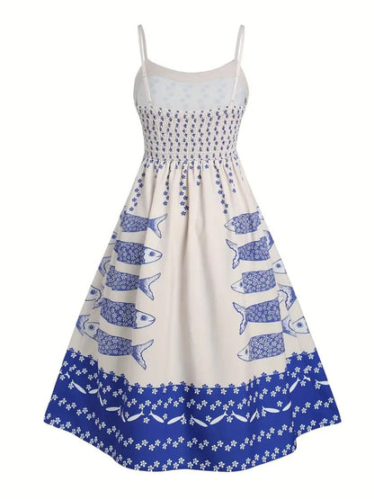 Hazel Blues® |  Sardine Print Spaghetti Strap Midi Dress