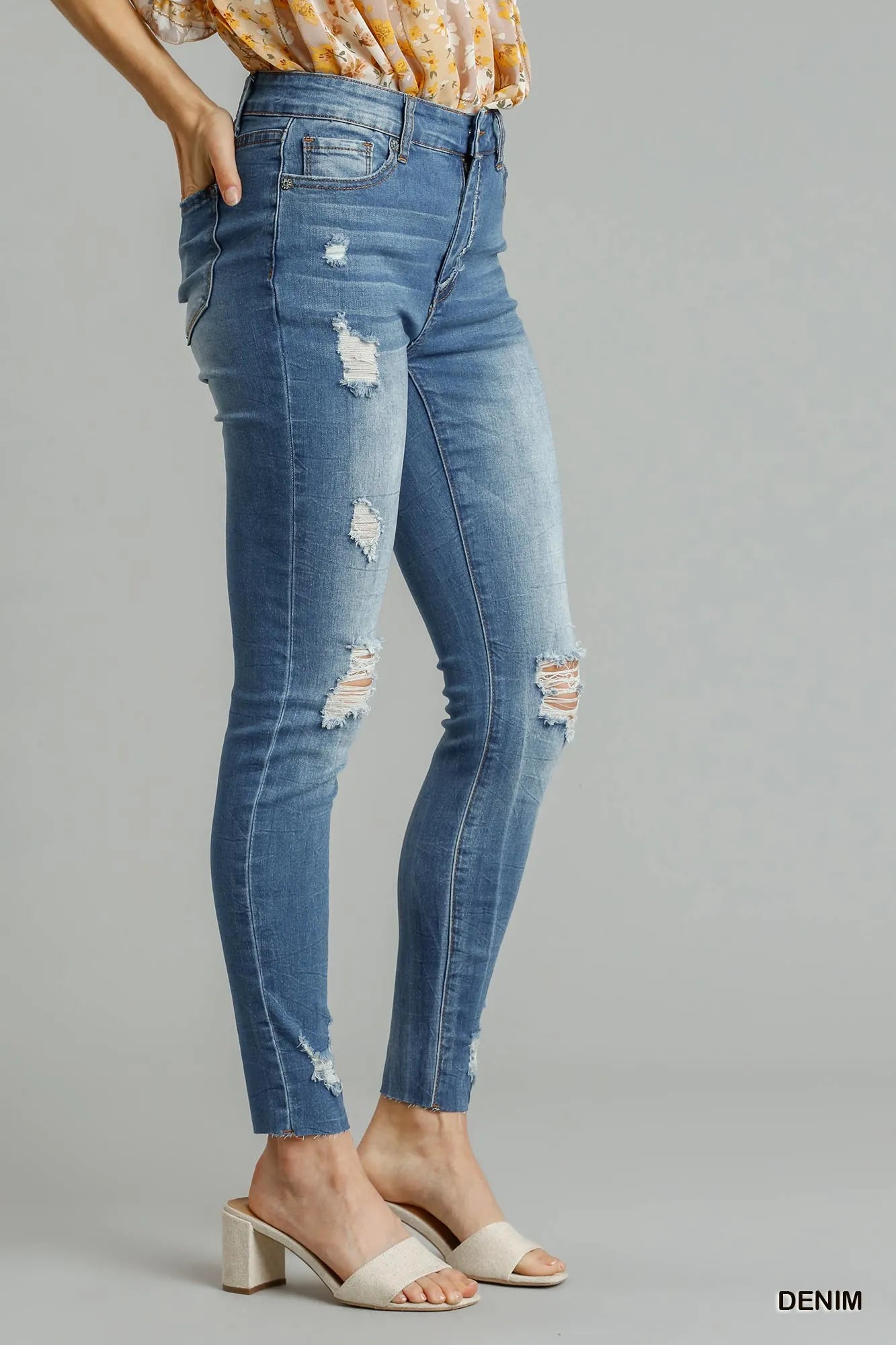 Hazel Blues® |  Umgee Distressed Skinny Jeans with Edge Detail