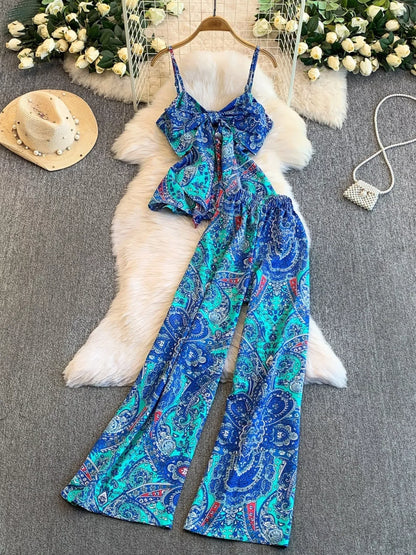 Hazel Blues® |  Printed Cami and Wide Leg Pants Set