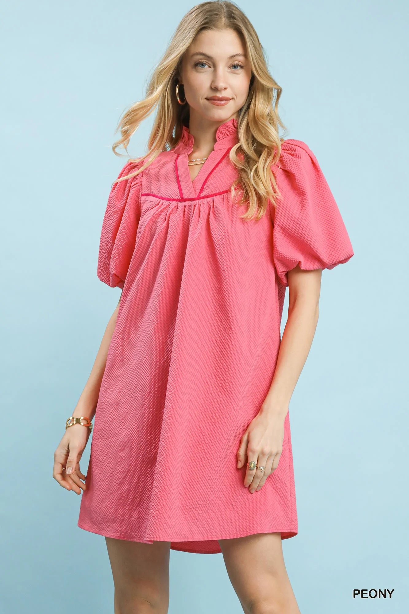 Hazel Blues® |  Umgee Seersucker Puff Sleeve Dress