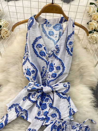 Hazel Blues® |  Printed Sleeveless Top and Wide Leg Pants Set