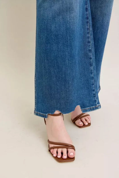 Hazel Blues® | Judy Blue High Waist Tummy Control Chew Hem Destroy Wide Jeans