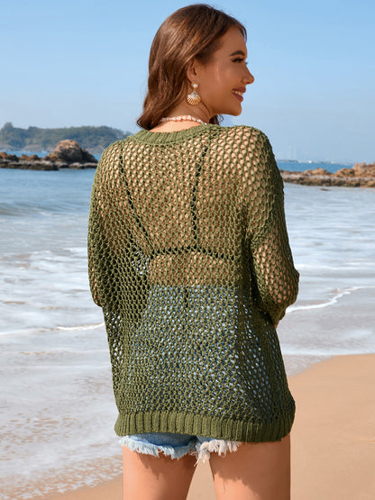 Hazel Blues® | Heart Openwork Long Sleeve Cover-Up