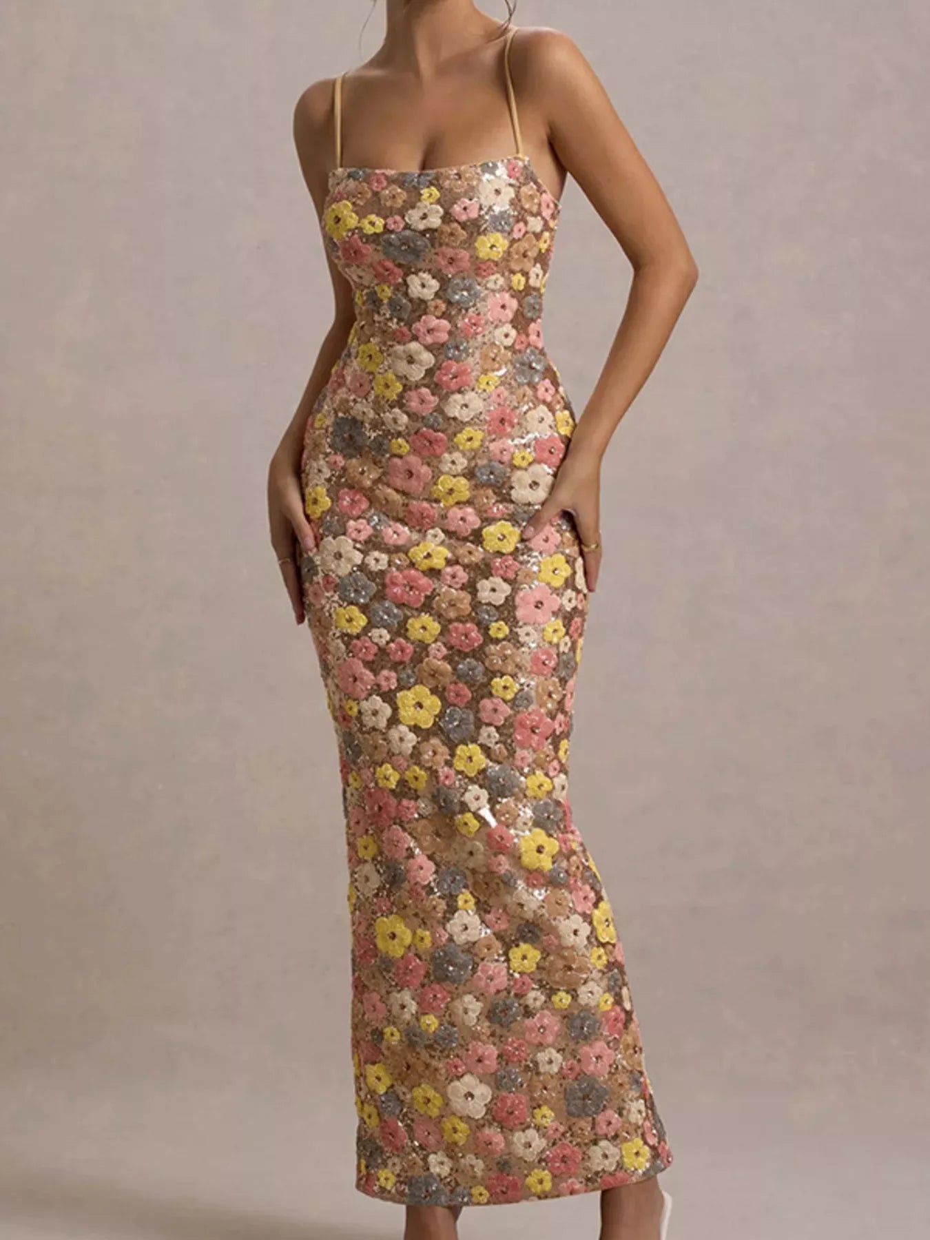Hazel Blues® |  Floral Sequin Embellished Bodycon Maxi Dress