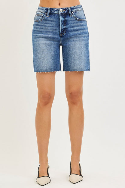 Hazel Blues® |  RISEN Tummy Control High Rise Raw Cut Hem Jhorts