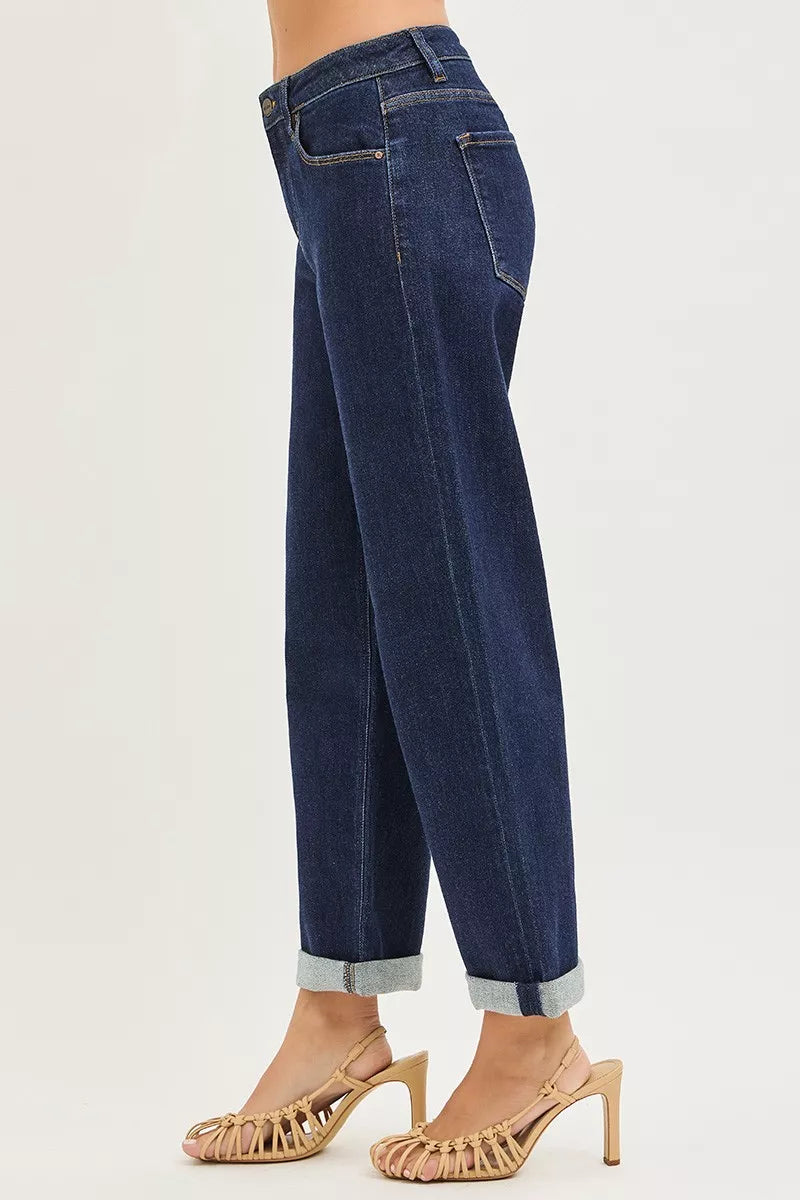 Hazel Blues® |  RISEN Slouchy Cropped  Boyfriend Jeans With Cuffed Hem