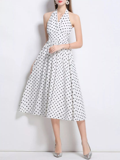 Hazel Blues® |  Polka Dot Halter Neck Midi Dress