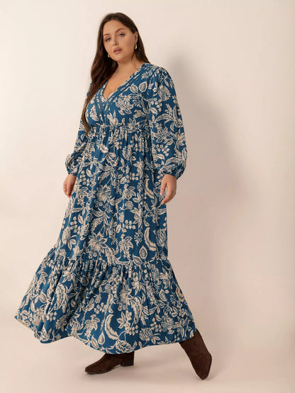 Hazel Blues® | Boho Floral Print Long Sleeve Maxi Dress