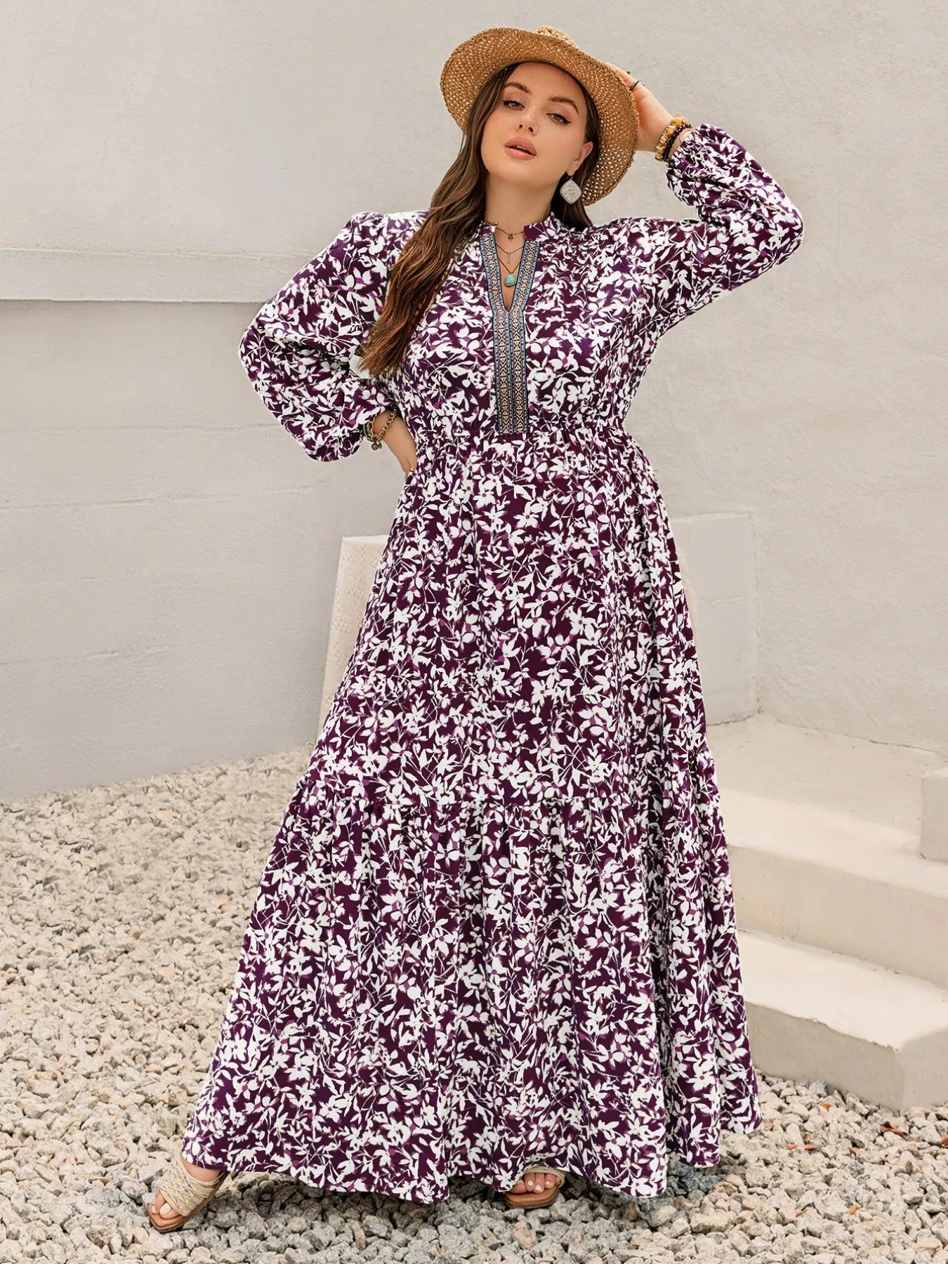 Hazel Blues® | Floral Print Maxi Dress with Long Sleeves