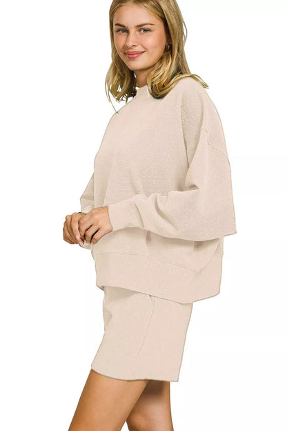 Hazel Blues® |  Zenana Ribbed Round Neck Pullover and Shorts Set