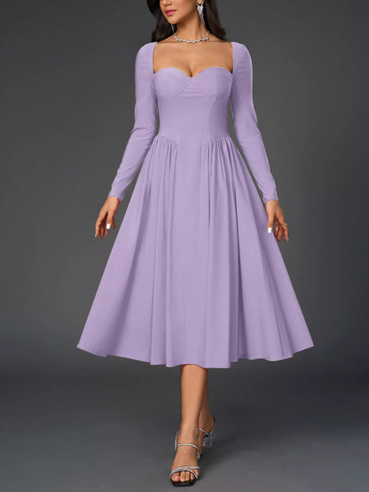 Hazel Blues® |  Sweetheart Neckline Long Sleeve A-Line Midi Dress
