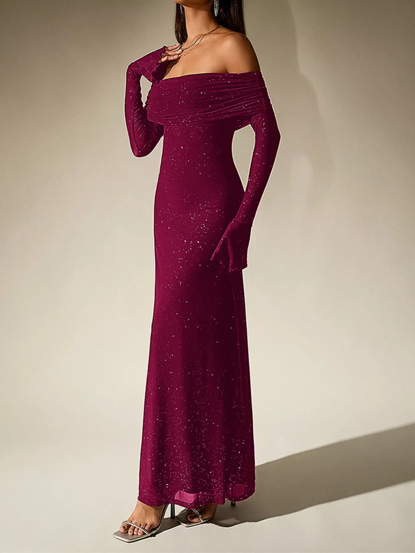 Hazel Blues® |  Glitter Off-Shoulder Maxi Dress