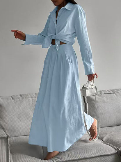 Hazel Blues® |  Tie-Front Shirt and Maxi Skirt Set