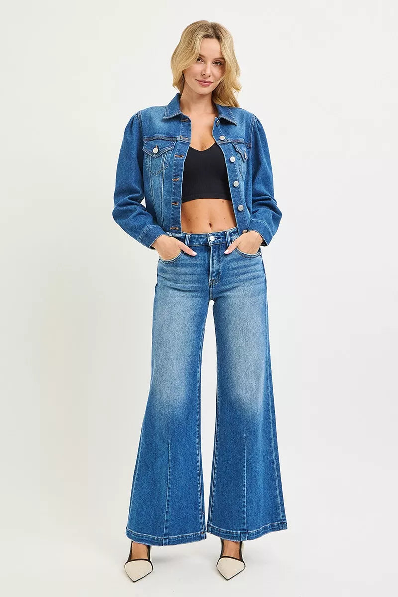 Hazel Blues® | RISEN Mid Rise Wide Leg Jeans with Flared Look