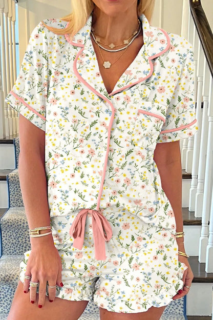 Hazel Blues® |  Printed Button Up Short Sleeve Top and Shorts Lounge Set