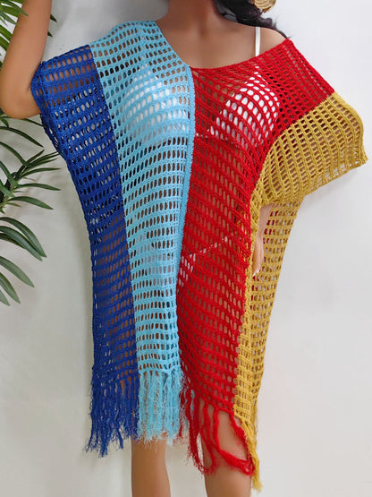 Hazel Blues® | Fringe Color Block Scoop Neck Cover Up