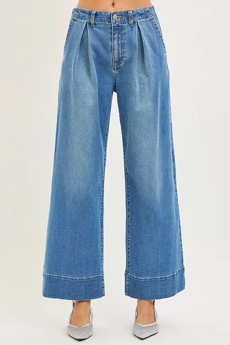 Hazel Blues® |  RISEN Slouchy Wide Leg Jeans With Pleats