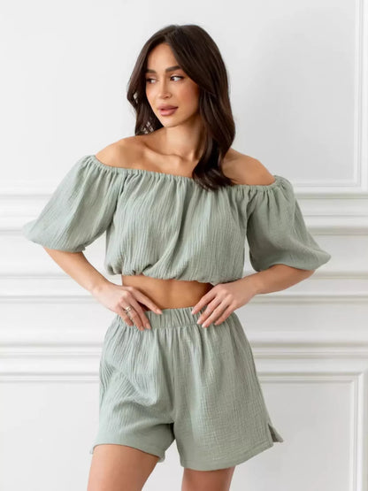 Hazel Blues® |  Off-Shoulder Cropped Top and Shorts Set