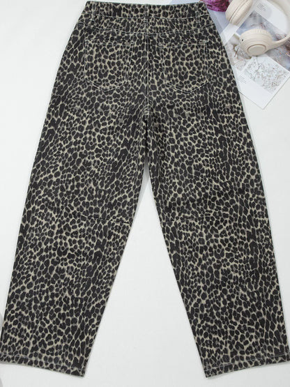 Hazel Blues® |  Leopard Print High Waist Barrel Jeans