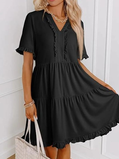 Hazel Blues® |  Tiered Notched Short Sleeve Mini Dress